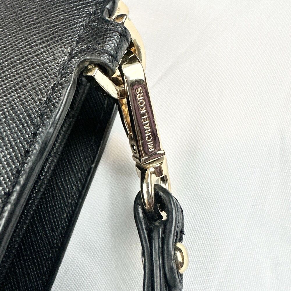 Michael Kors Jet Set Travel Large Saffiano Leather Double Zip Wristlet Black - Picture 4 of 8